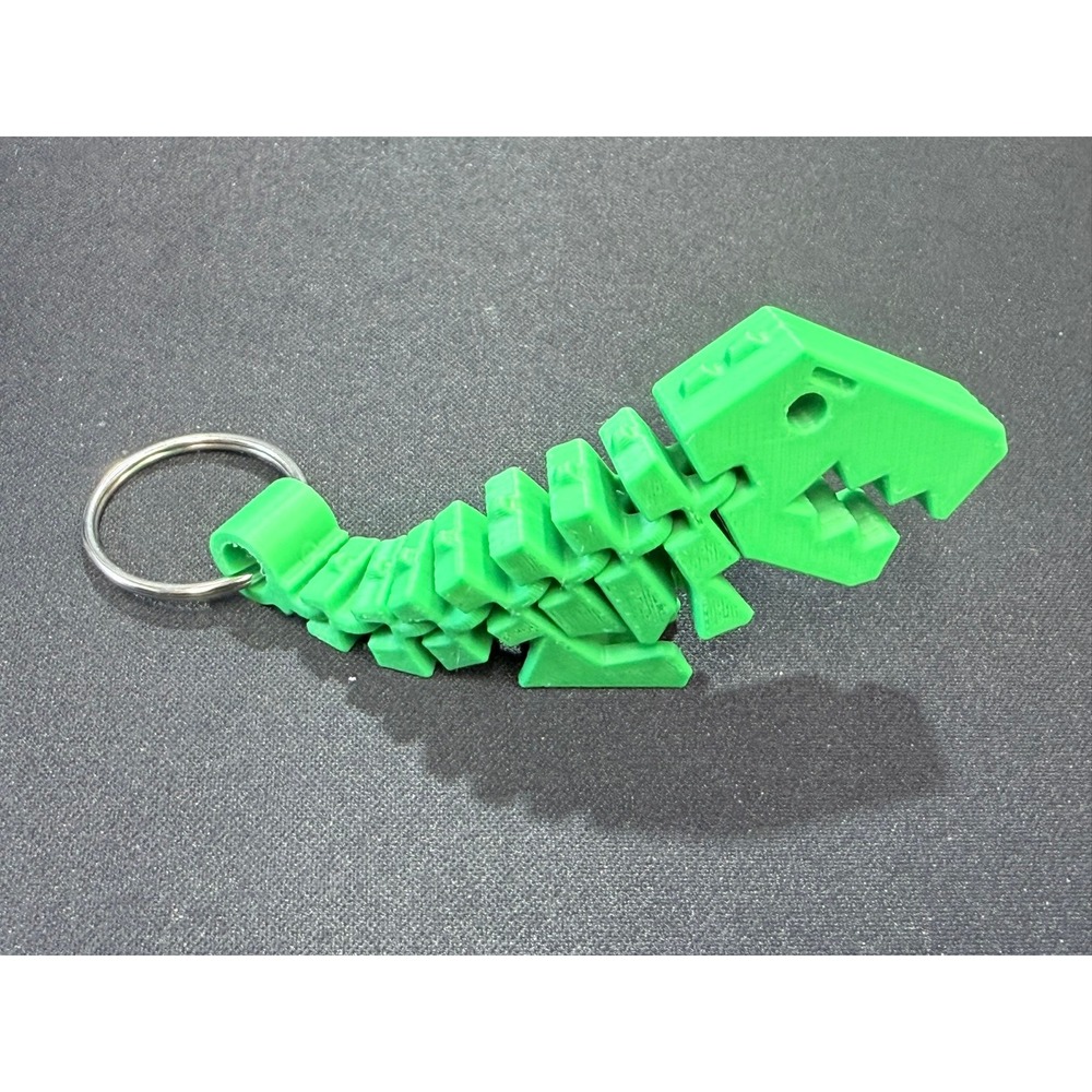 3D Printed Articulated T-Rex Keychain Green Flexible Dinosaur Toy - Picture 3 of 4